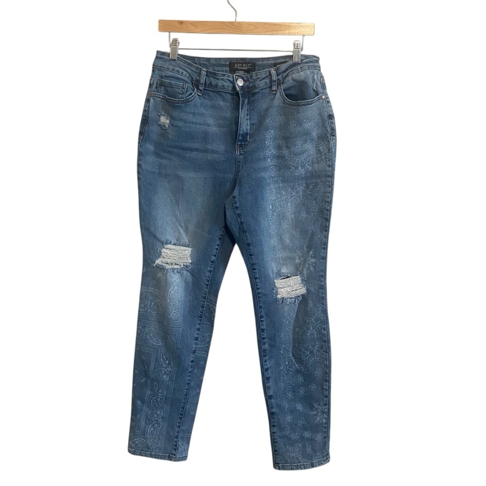 Judy Blue Light Wash Distressed Mid Rise Bandana Western Boyfriend Fit 13/31 - Picture 2 of 9
